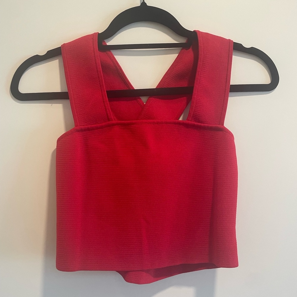 Red Aritzia Babaton Crop Top with Criss Cross Straps